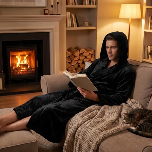 Image of U2SKIIN Mens Hooded Robe, Plush Robes for Men Long Fleece Bathrobe