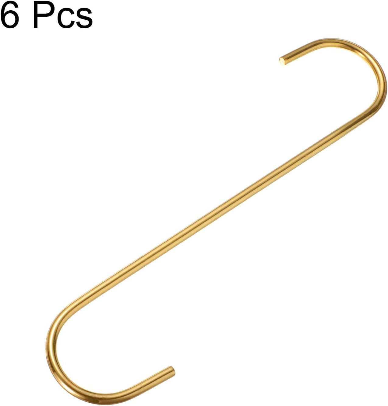 HARFINGTON 6pcs Long S Hooks 8 Inch Extra Long Metal S-Shaped Hanging Hooks High Manganese Steel S Hanger Storage Organizing Tool for Kitchen Garden Bathroom Garage Closet, Gold Tone