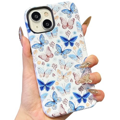 Coque iPhone 15 papillon ECZOIL antichoc avec dos rigide transparent pour femme