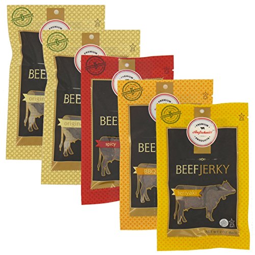 Aufschnitt Grass Fed Beef Jerky - Variety Pack - 5 Pack (2 Oz Each) - Kosher, Glatt, Star-K Certification, Gluten Free, All Natural, No Nitrites #TOP1