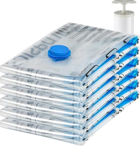 Amazon Basics Vacuum Storage Bags for Clothes, Space Saving Compression Storage Bags with Hand Pump, Heavy Duty, Stackable, Jumbo Size, Clear, 6-Pack - View 3