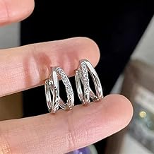 Women's 925 Sterling Silver Thick Earrings, With Small And Exquisite Cubic Zirconia Ring Earrings, Lightweight And Hypoallergenic, Fashion Jewelry Gift For Women To Wear On Party And anniversary