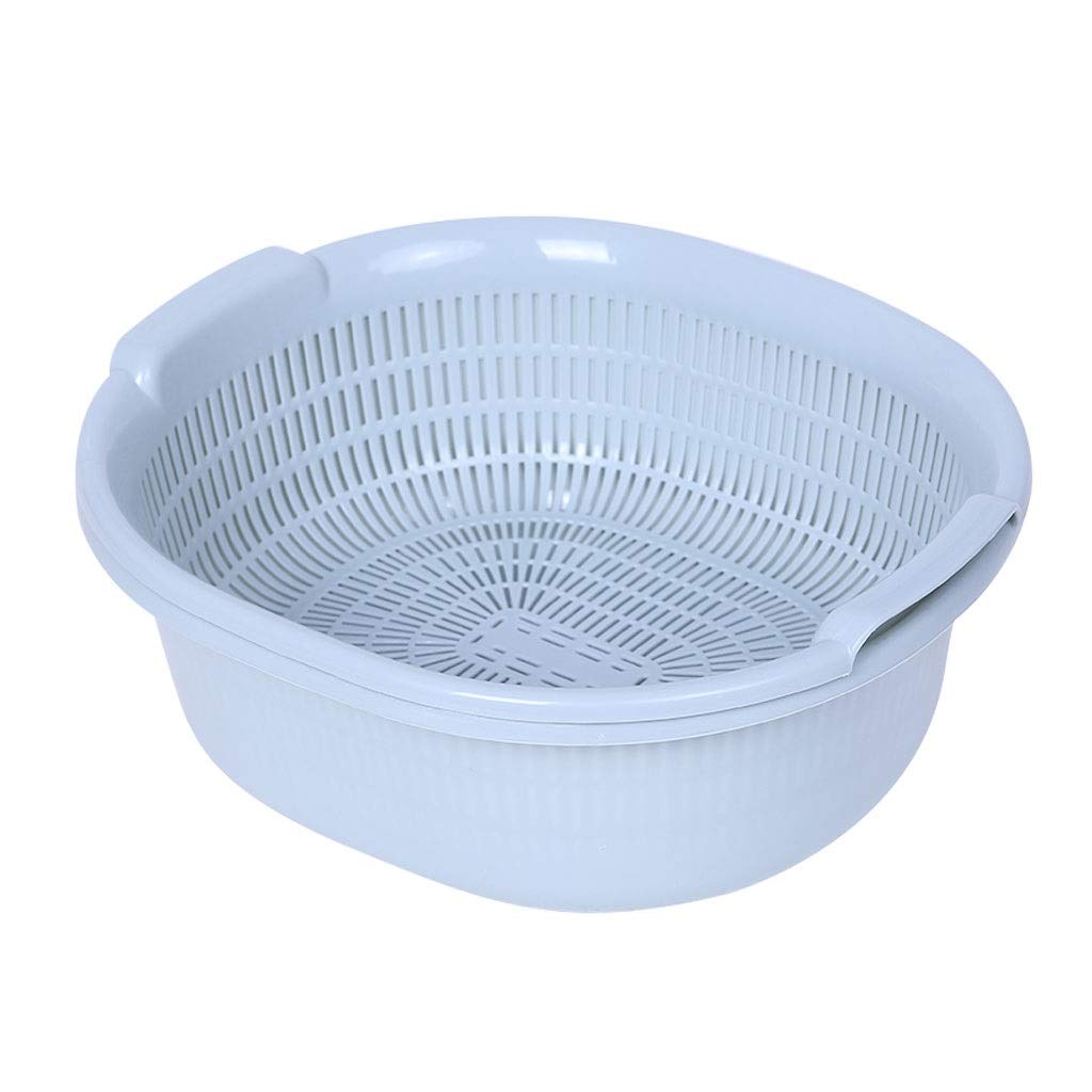 Durszlak kuchenny domowy dwuwarstwowy plastikowy durszlak filtrujący podwójny uchwyt i głęboka miska plastikowa do makaronu warzyw i owoców sitko kosz-niebieski