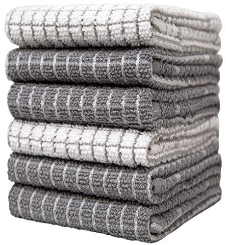 Pleasant Home Antimicrobial Kitchen Towels (18" x 24", 6 Pack) – Check Design - 320 GSM - Super Absorbent Kitchen Towels (Grey) Connecticut 
