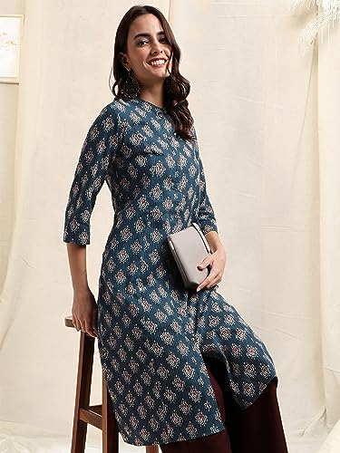 Image of MIRCHI FASHION Pure Cotton Kurti for Women | A-Line Kantha Work Printed Kurta for Woman | Ethnic Wear for Office & Daily Use (Single Piece)