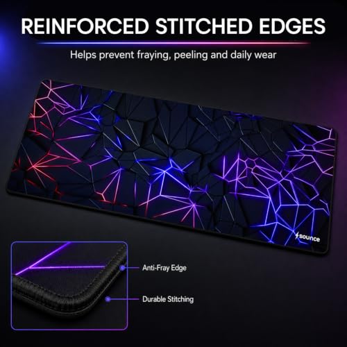 Image of Sounce 3D Design Gaming Mouse Pad 80 x 30 cm, Large Water-Resistant Desk Mat with Anti-Slip Rubber Base & Stitched Edges for Work from Home, Office, Laptop & PC (Matte Black)