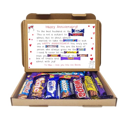 Personalised Birthday or Anniversary cute Chocolate poem Gift - for Him Her Selection Gift Box hamper unique Present for Partners - Happy Anniversary Husband Box