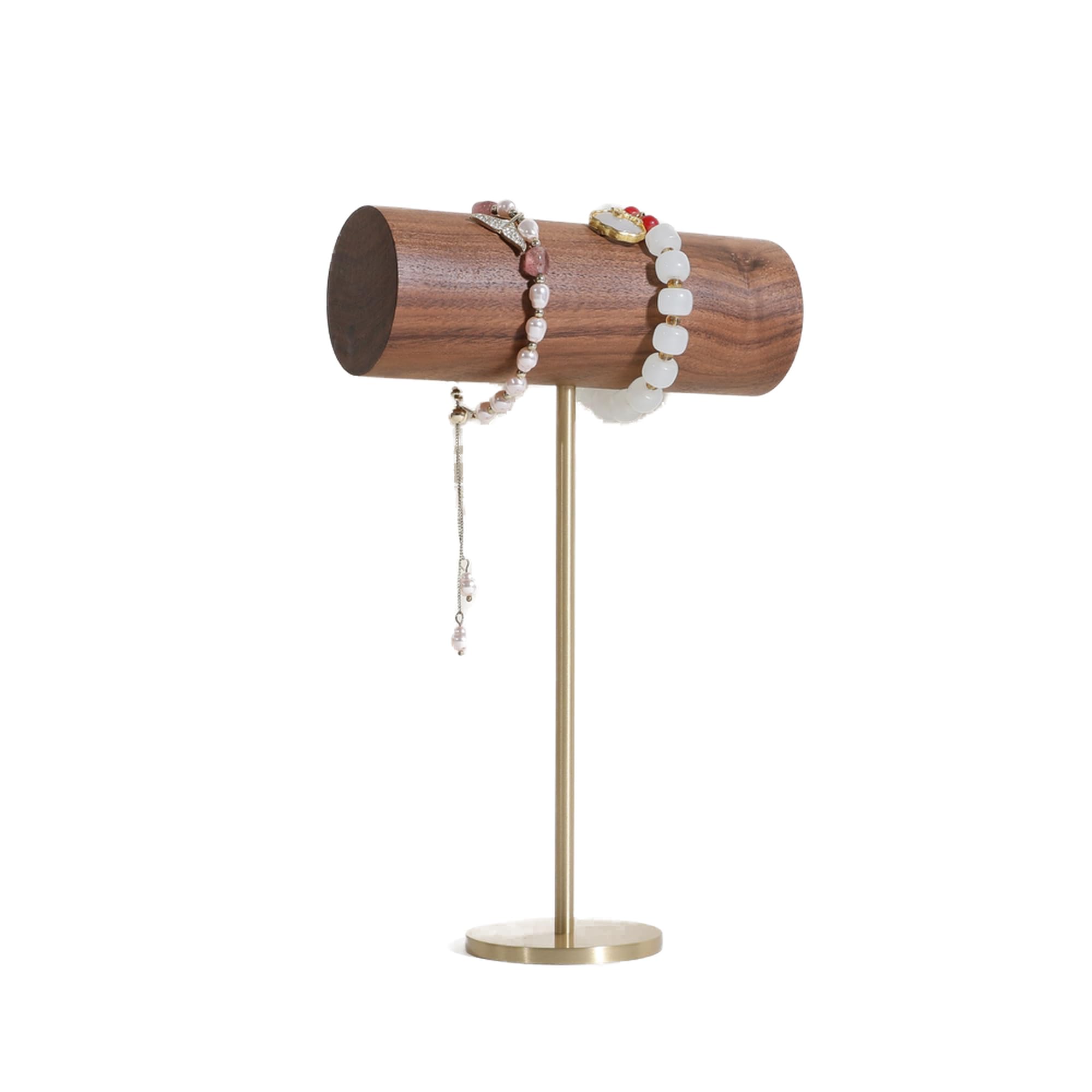 GemeShou Walnut bracelet displays for selling, wood bracelet storage organizer, Metal Brass bracelet holder T bar display jewelry boutique store【Bracelet Holder-High】