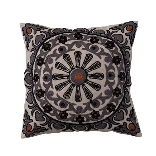 Creative Co-Op Cotton Throw Embroidered Floral Pattern and Chambray Back,