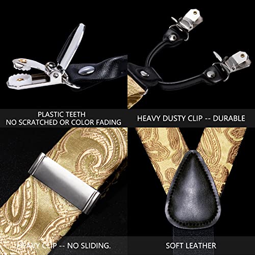 Image of YOHOWA Men Suspenders 6 Clips Strength Adjustable Y Braces Pre-Tied Bow Tie Set Formal Wedding Party