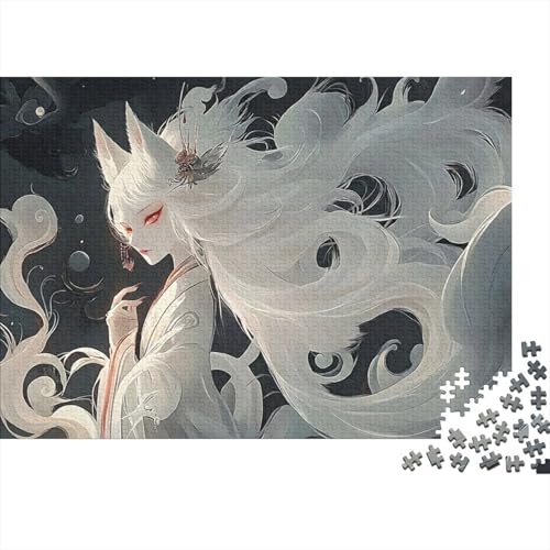 Puzzle de 1000 piezas para adultos, diseño de zorro blanco estilo arte japonés de 70x50 cm