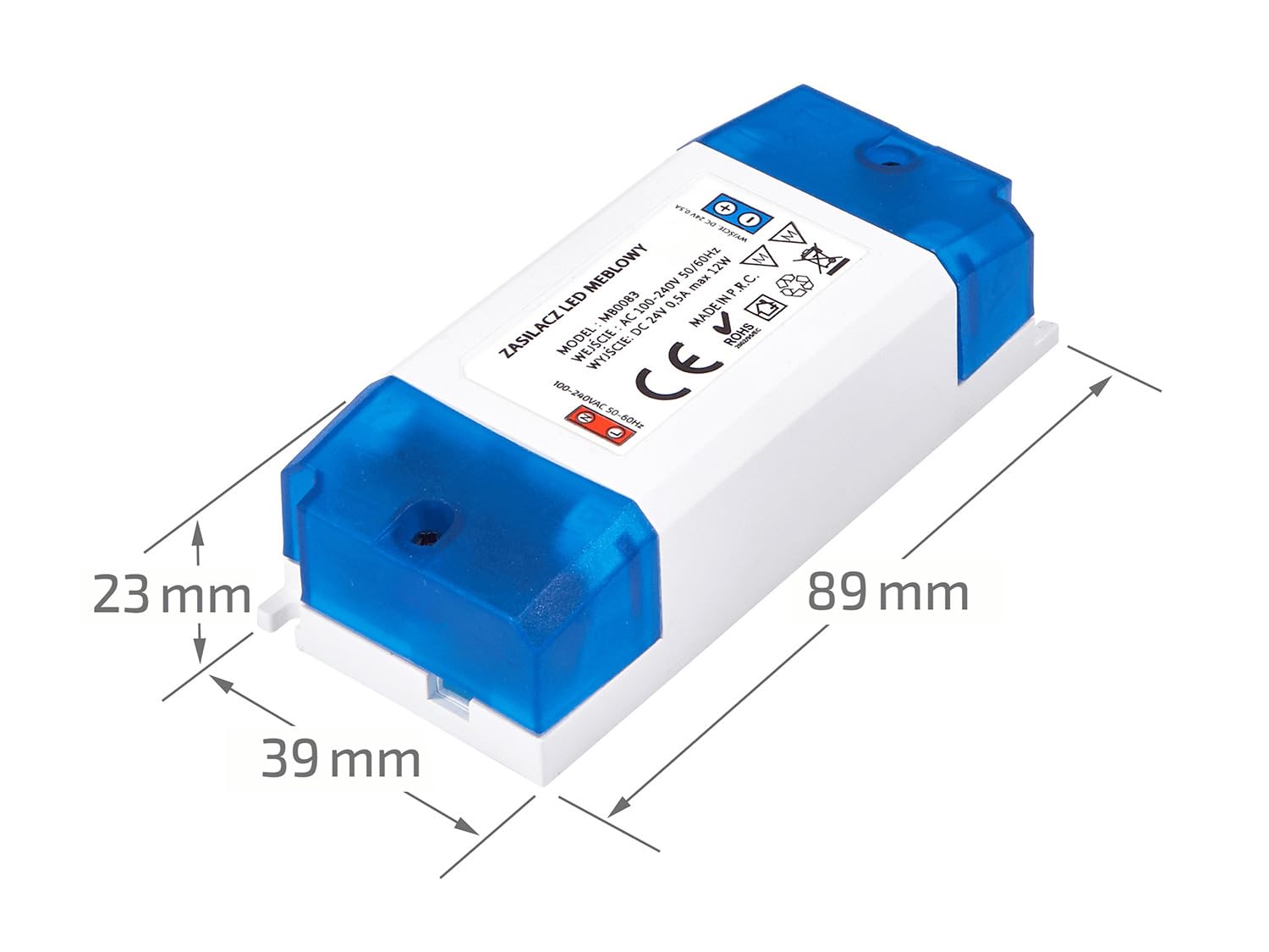 Zasilacz meblowy - Zasilacze LED - Zasilacz modułowy do oświetlenia LED - Zaawansowane funkcje bezpieczeństwa - Eaglerise 24V 12W 0.5A IP20-89x39x23mm