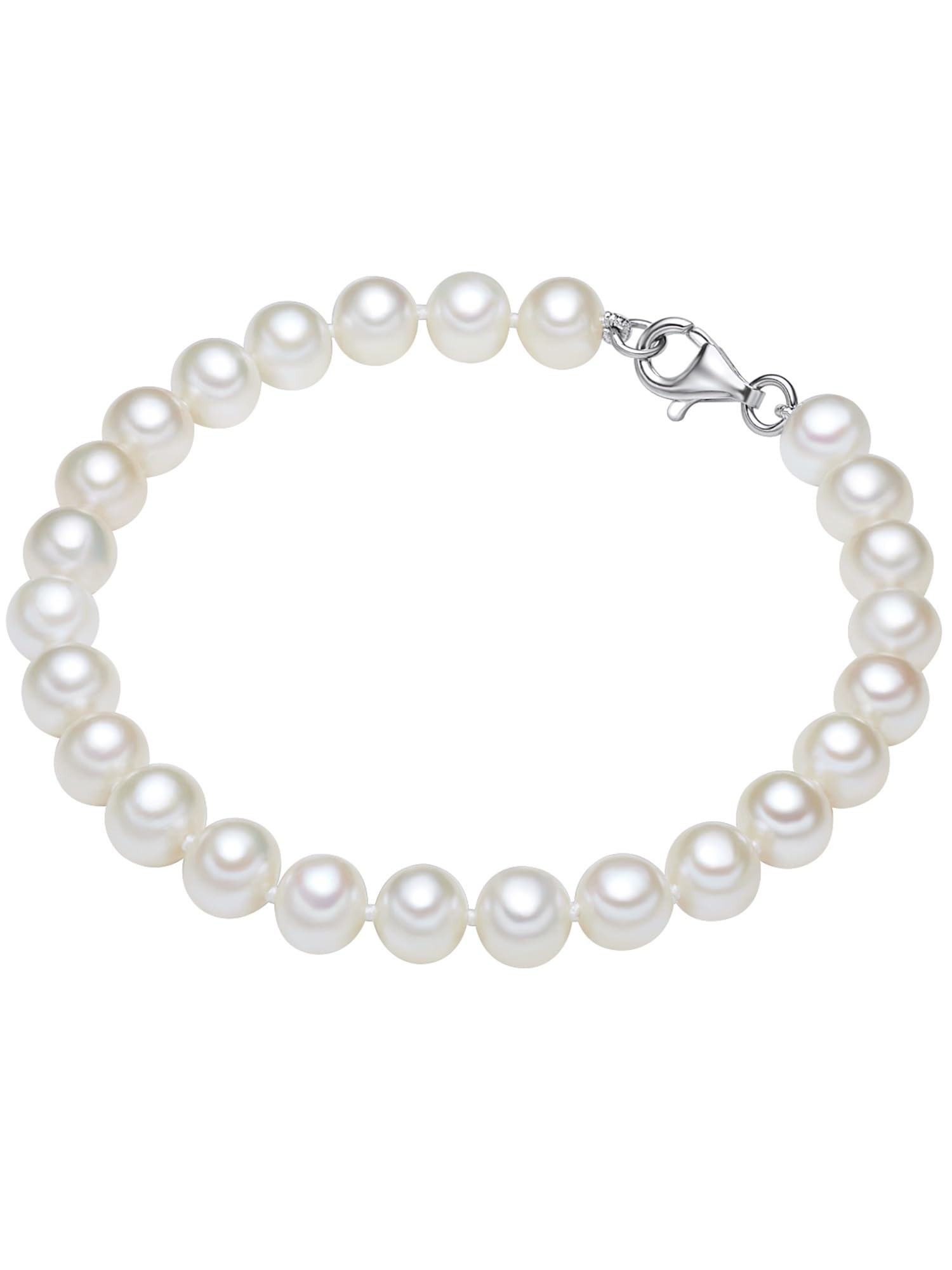 Valero Pearls Damen Perlenarmband Damen Perlenarmband mit Süßwasser-Zuchtperlen 7-8 mm, geknotet, 925 Sterling Silber, rhodiniert