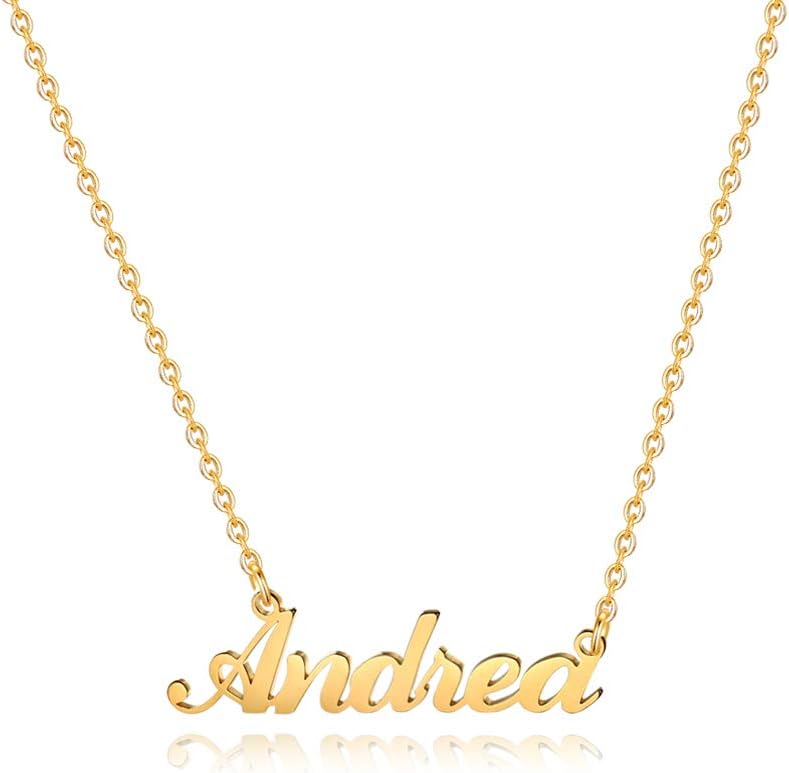 Hidepoo Andrea Necklace - 18K Gold Plated Name Necklace Andrea for Women Jewelry