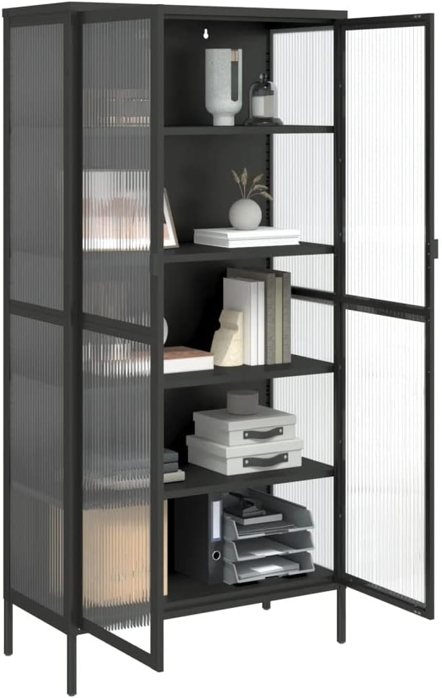 Highboard Black,Bar Cabinet,Corridor Cabinet,Buffet Cabinet,Accent Cabinet,Display Cabinet,Living Room Cabinet,Deep Cabinet,for Kitchen,Living Room,Bedroom,Corridor,33.5"x15.7"x70.9" Glass and Steel