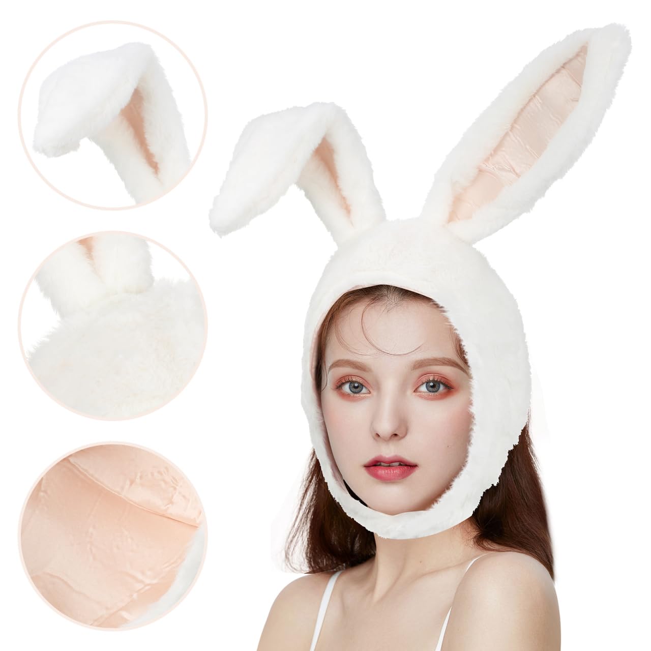 Amosfun Cuffia con orecchie da coniglio, cappello a forma di animale, in peluche, per donne e ragazze