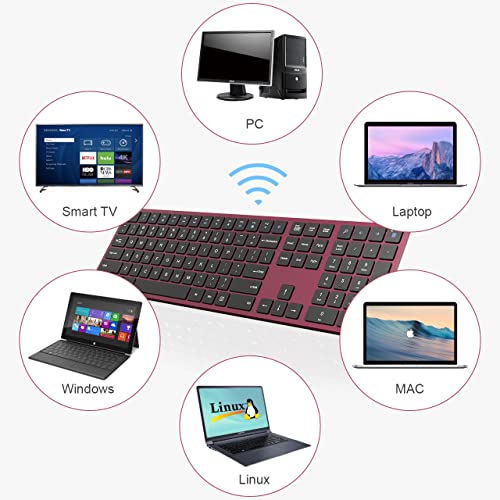 Wireless Keyboard, 2.4G Computer Keyboard Wireless Full Size With Number Pad And Shortcut Keys Silent Quiet External Usb Cordless Keyboard For Laptop, Windows 10/8/7, Pc, Chromebook - Wine Red #TOP4