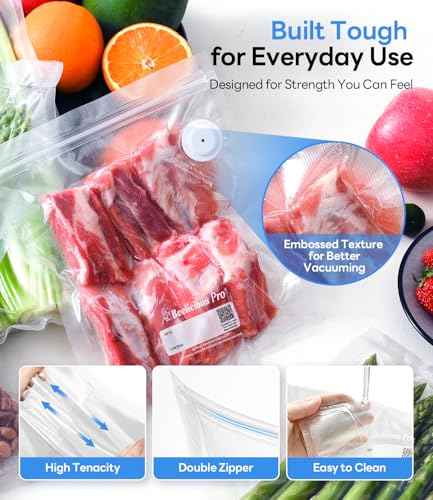 Image of Reusable Vacuum Sealer Bags for Food, 30 PCS BPA-Free Food Storage Bags with Air Valve, Leakproof & Odor-Resistant for Sous Vide, Freezer & Microwave, Compatible with Most Vacuum Sealers