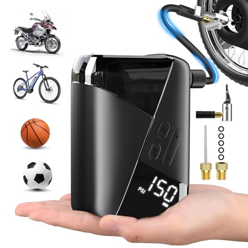 Electric Bike Tire Pump, Max 150 PSI, Rechargeable 3000mAh, Portable Mini Air Pump for Bike Bicycle Motorcycle Tire Inflator (BK10-3200mAh)
