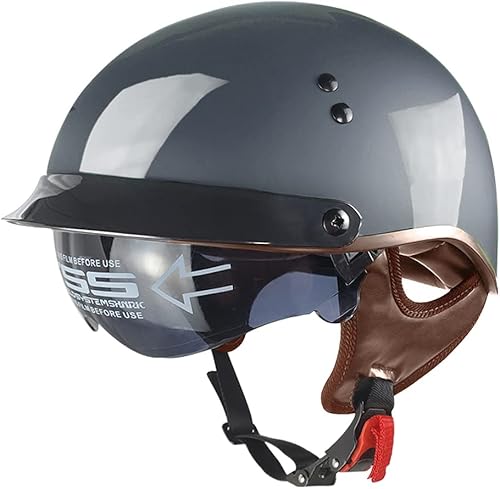 Miniatura 2 de Medio casco de motocicleta con parasol interior retráctil, hebilla de liberación rápida, aprobado por DOT, cascos de ciclismo de media cara para