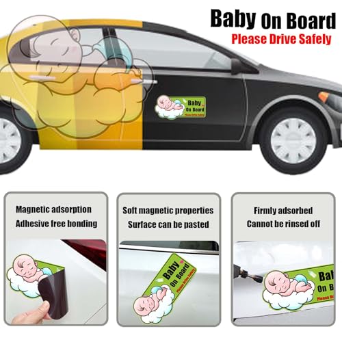 Image of Baby on Board Magnet for Car - Reflective Waterproof Magnetic Sticker Safety Sign, 10.6 inchx5.2 inch Large Size, Strong Car Magnet for Car, Baby Car Accessories, Reusable & Paint-Safe