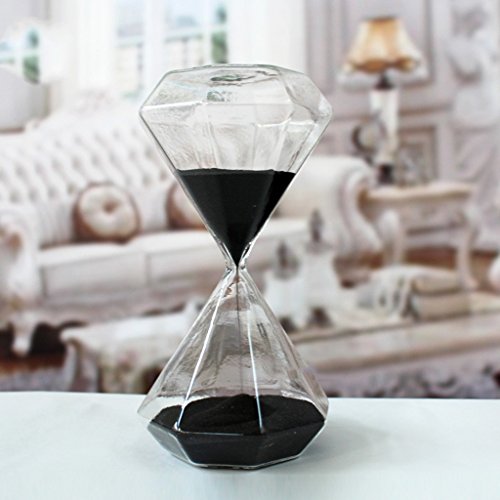 Creative Romantic Colorful Fashion Diamond Shape Glass Hourglass Sandglass Timer Home Desk Decor Kithchen Cooking Countdown Use Xmas Birthday Gift(15 Minutes Black)