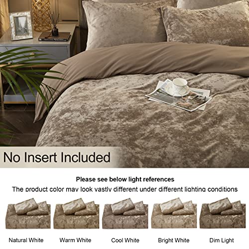 Phf Truly Velvet Duvet Cover Set King Size, 3Pcs Ultra Soft Breathable Comforter Cover Set, Luxury Cozy Flannel Duvet Cover With Pillow Shams Bedding Collection, 104" X 90", Dark Khaki #TOP5
