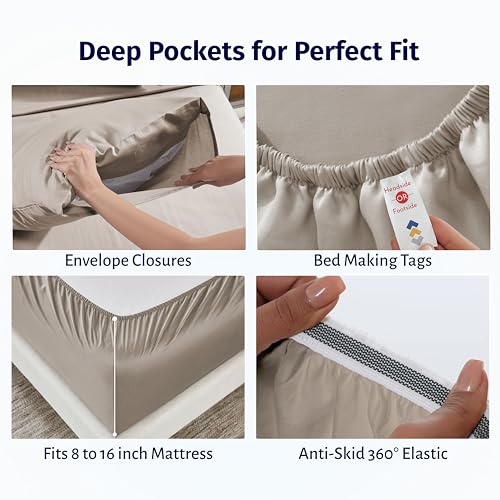 Image of California Design Den Egyptian Percale Sheets King Size Set - Certified 100% Egyptian Cotton, Lightweight Percale King Size Sheet Set with Deep Pockets, Crisp & Durable Bedding Set - Mushroom Taupe