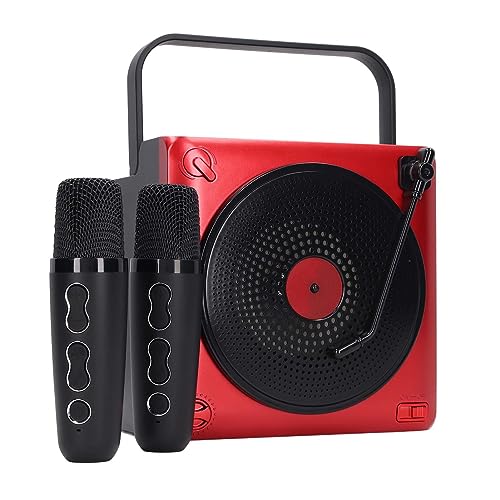 OEBUAFI Máquina de Karaoke Altavoz Bluetooth LED Portátil con Micrófono Dual para Fiestas en Casa, Batería de Larga Duración para Cantar en Interiores en Familia, KTV, 2400 Mah (Rojo)
