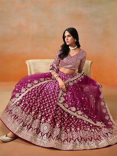 Image of Zeel Clothing Women Georgette Semi stitched Sequins Zari Embroidered Lehenga Choli With Dupatta (7086-Latest, Free size)