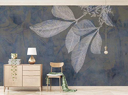 Papier peint panoramique bleu moderne 3d avec texture feuille de 300x210cm