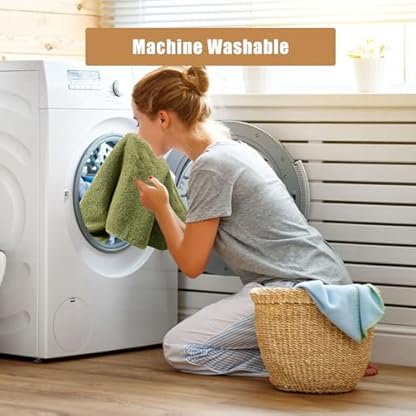 SEMAXE Badetuch-Set, 100 % Baumwolle, 6 Badetücher, 6 Handtücher, 6 Waschlappen, Badetücher mit Aufhängeschlaufen, saugfähiges Handtuch, Hotelspa-Qualität, Grün, 18 Stück – Bild 7