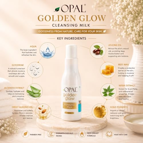 Image of OPAL Golden Glow Cleansing Milk | Deep Pore & Gentle Cleansing | Enriched with Natural Extracts | Nourishing & Hydrating | Suitable for Face, Body, and Hands (3x 100ml)