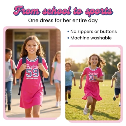 Barbie Toddler Girls' Short Sleeve Mesh T-Shirt Dress Fuchsia Purple 3T - image 7