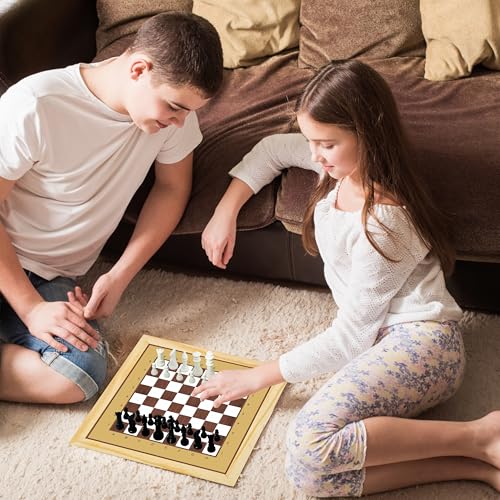 Image of Toyaffair Wooden Board Game Set - Checkers, Chess, and Tic Tac Toe -Multi Game Board for Kids and Adults, Portable Family Fun Game (3 in 1 Wooden Board Game)