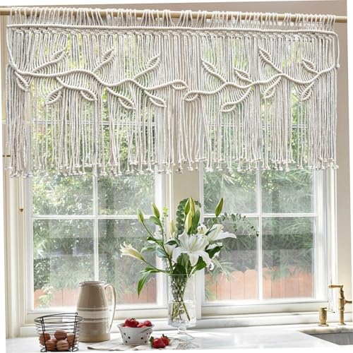 Cortinas de macramé y cenefa bohemia rectangular para decoración de ventanas 7