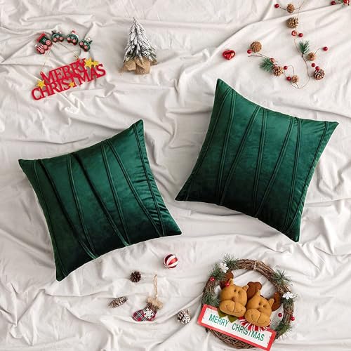 Image of Khooti Velvet Striped Cushion Cover Pack of 1-10 inch x 10 inch / 25 x 25 cm | Army Green | Soft Pillow Covers Cushion Case for Sofa Bedroom Livingroom Chair Car, Cushion Cover with Zig Zag Pattern