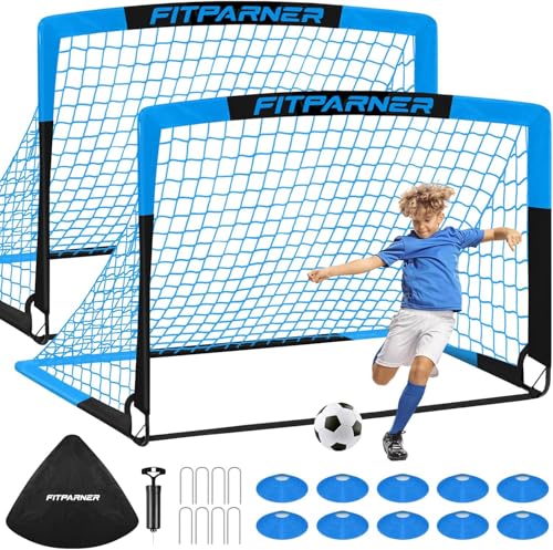 Image of Kids Soccer Goals for Backyard Set - 2 Pack of Portable Pop Up Soccer Nets with Ball,Cones,Complete Training Equipment Kit for Toddler,Youth,Kids Age 3-14,Outdoor Sports Game