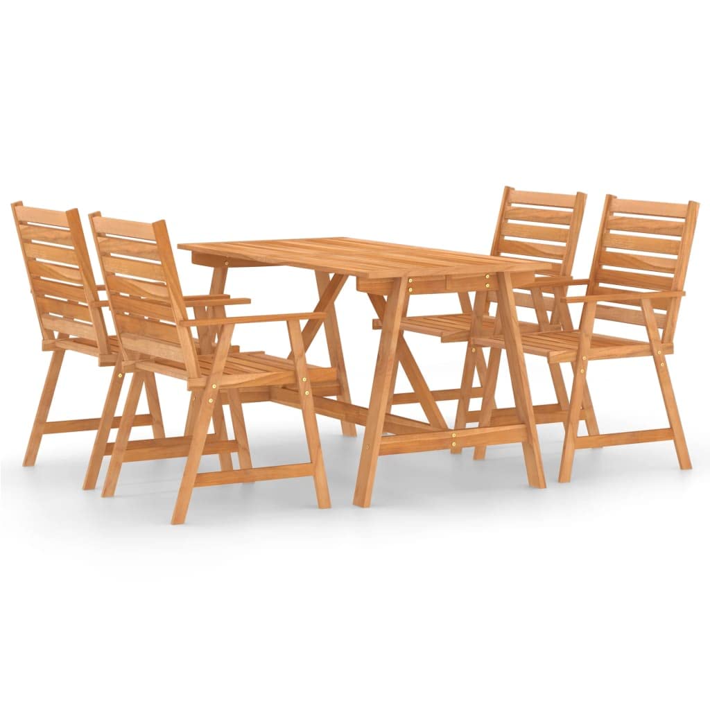 Juego de comedor de jardín de madera maciza de acacia con 1 mesa y 4 sillas, superficie aceitada para una fácil limpieza, ideal para patio y jardín, máx. 110 kg por asiento