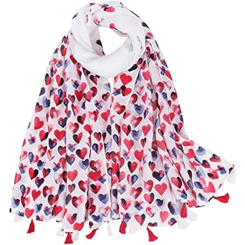 Digitek Tassel Womens Scarfs - Ladies Scarfs, Glass Yarn Fashion Elegant Floral Butterfly Print Long Soft Neck Scarfs for Women Lightweight Large Shawls Wraps Ladies Gifts (Red) Cover