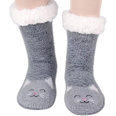 RONGRONG Cat Fluffy Slipper Socks with Grippers Cover