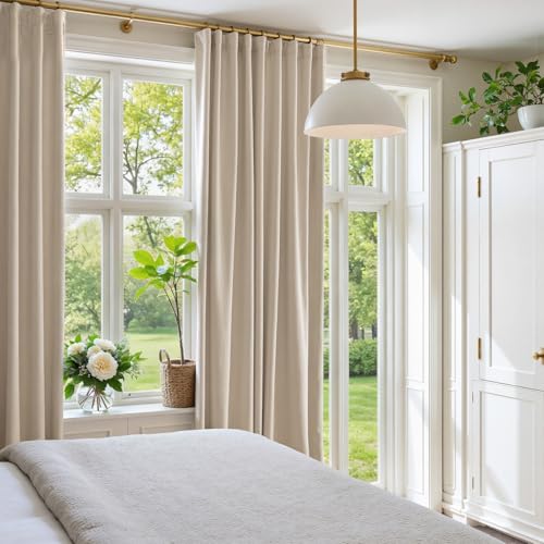 Image of Beige Blackout Polyester Curtains 84 Inch Long Thermal Insulated Room Darkening Lined Curtain Drapes Luxury Back Tab Window Treatments for Bedroom Living Room 2 Panels, 52 x 84 Inch, Cream | Soft Velvet, Room Darkening, Lined, For Bedroom & Living Room, Light Shifting Texture, Elegant Drape, Cozy, Rod Pocket