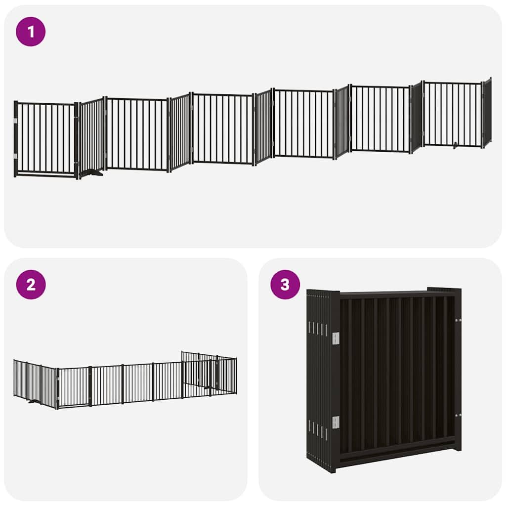 vidaXL Puerta de Perros Plegable 12 Paneles Madera álamo Negra 960 cm