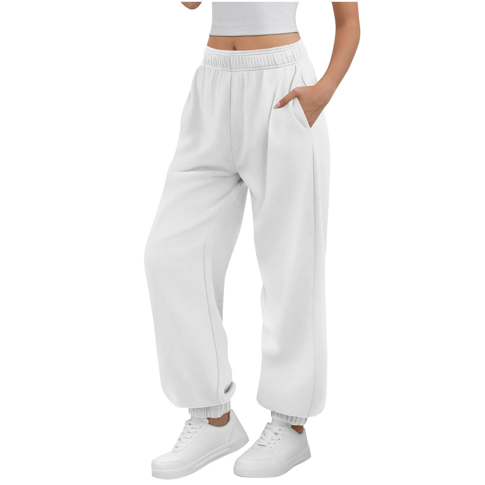 Yourumao Jogging Bottoms for Women Plus Size Sweatpants Baggy Joggers Lounge Pants Tracksuit Bottoms Elasticated Waist Trousers White XXL