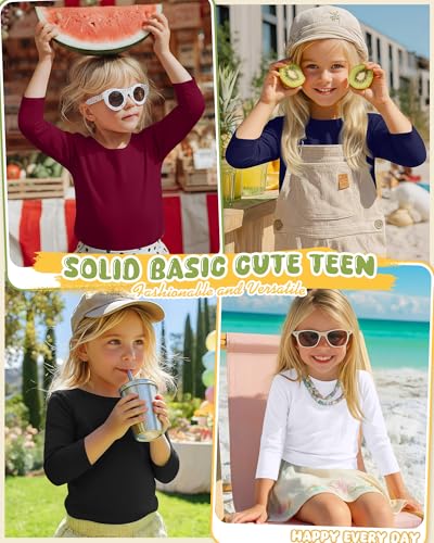 Image of 4 Pack Girls 3 /4 Sleeve T Shirts Kids Crewneck Elbow Sleeve Casual Tops Solid Basic Cute Teen Tees 5-14Y