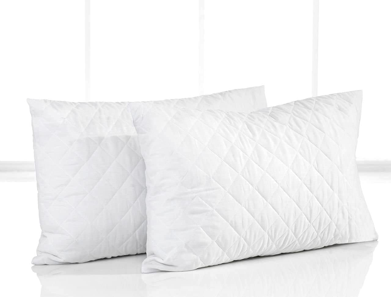 MAESTRO-INTERHOME 2-Piece Anti-Allergic Quilted Pillow Protector Set (2Pcs) Microfiber White 50X75Centimeter