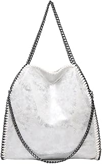 Bolso de mano funcional y hermoso para artículos esenciales diarios, clásico y atemporal, con cadena, bandolera, bolso de hombro, color plateado y blanco, blanco y plateado, as description