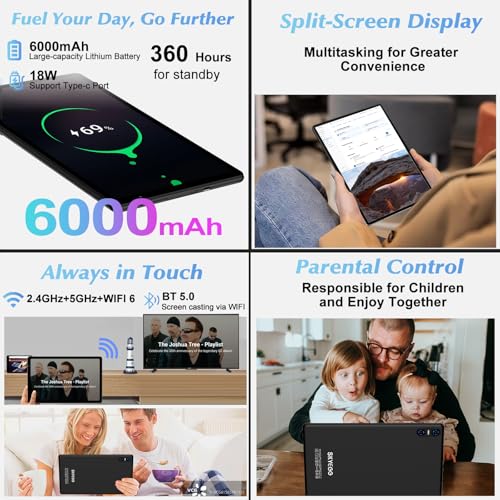 Image of Android 14 Tablet 10 Inch, 20 GB RAM + 128 GB ROM (expandable up to 1 TB), Octa-core Processor, Wi-Fi 6, Widevine L1, BT 5.0, 8 MP + 5 MP, 6000 mAh, USB-C, Tablet with Keyboard, Mouse and Case, Black
