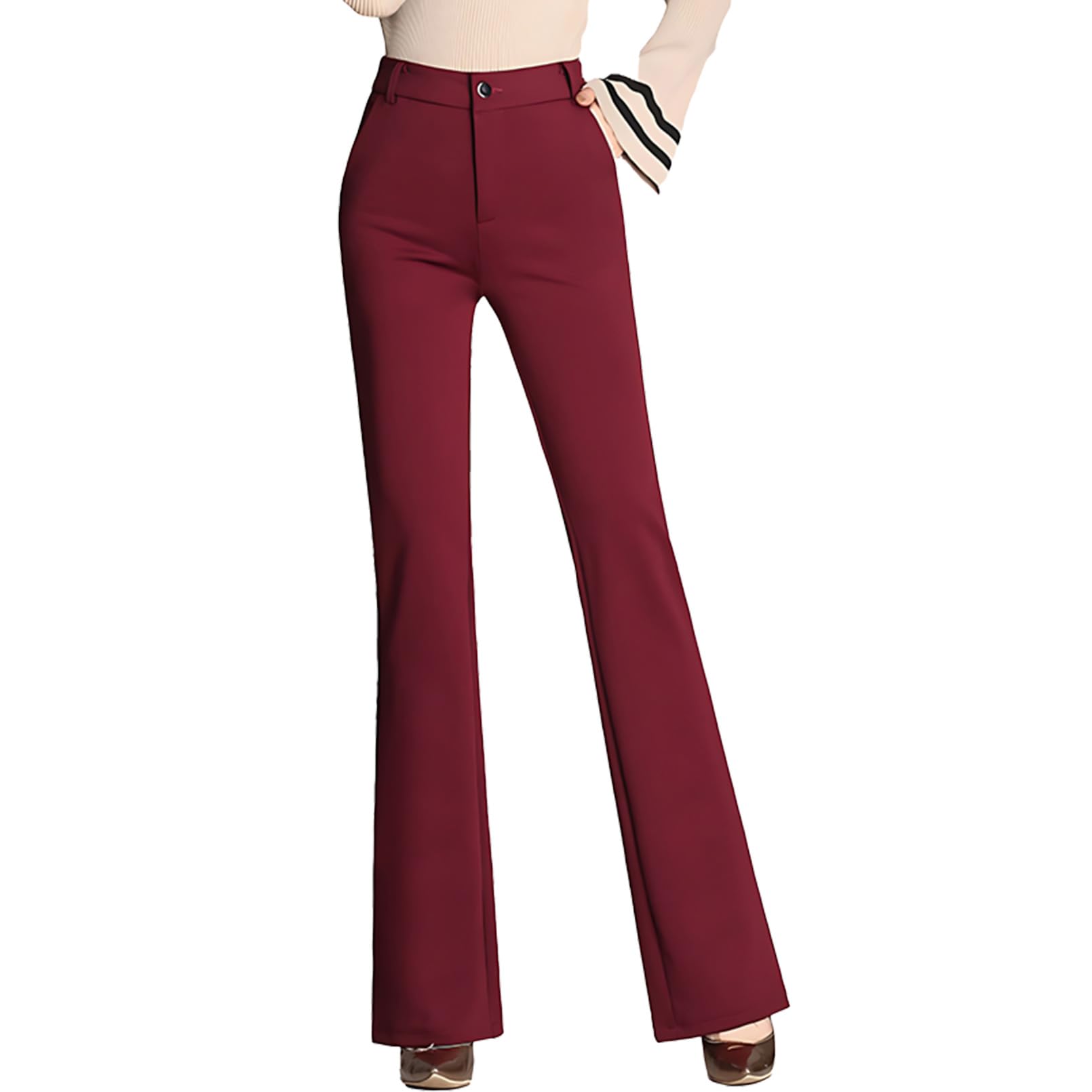 Womens Slim Fit Dress Pants Work Business Casual Soft Flare Trouser Stretchy High Waist Straight Leg Office Slacks