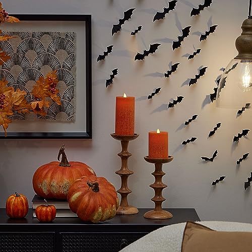 Luminara Sea Glass Flameless Candle, Harvest Pumpkin 3\" x 4.5\", Moving LED Flame Pillar with Timer, Battery Operated, Real Wax, Unscented Home Décor
